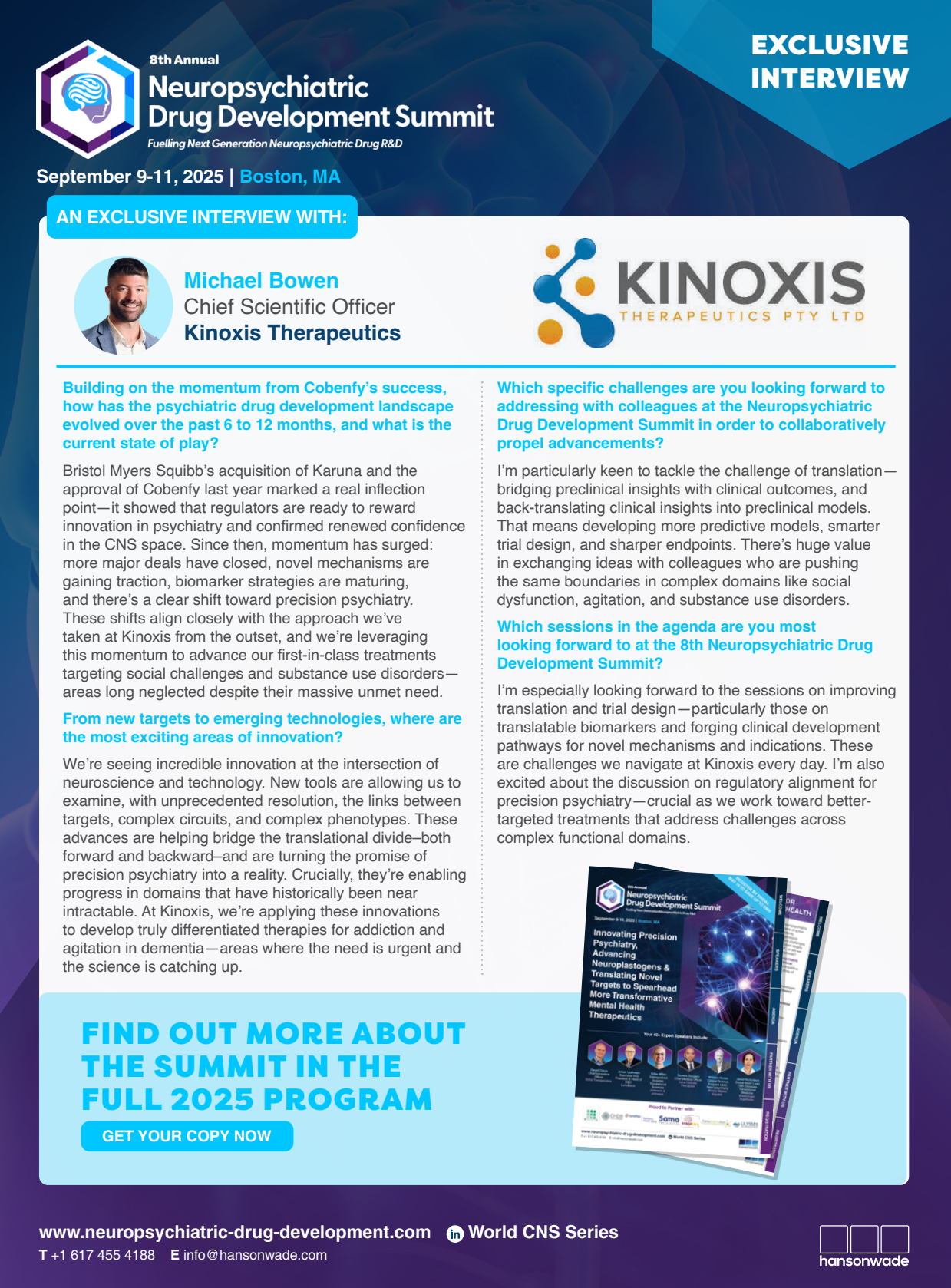 Kinoxis Therapeutics Exclusive interview on Cobeny and Bristol Myers Squibb, Neuropsychiatric Drug Development Conference Kinoxis Therapeutics Exclusive interview on Cobeny and Bristol Myers Squibb, Neuropsychiatric Drug Development Conference